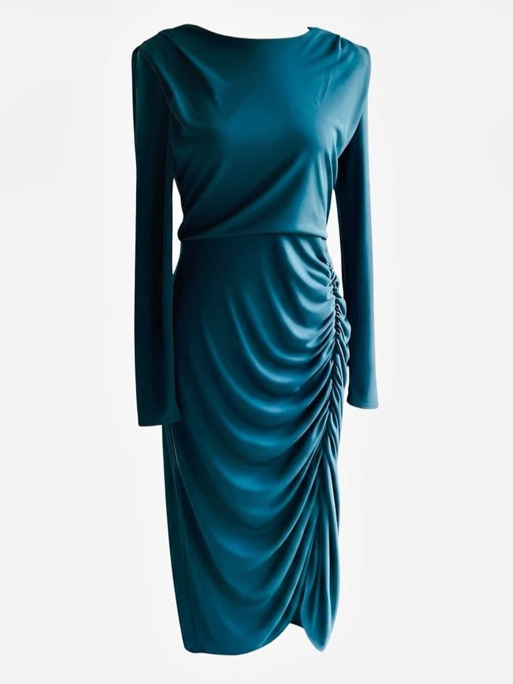 Express Ruched Long Sleeve Midi Dress in Emerald Green - XS, Like New